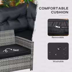 Outsunny 5 PCs Rattan Garden Furniture Set with Stools, Table, Cushion, Grey