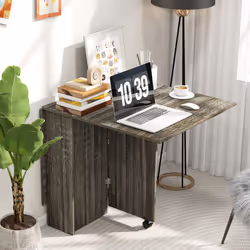 HOMCOM Mobile Drop Leaf Dining Table Folding Desk w/ 2 Wheels Dark Grey - Additional view 6