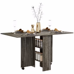 HOMCOM Mobile Drop Leaf Dining Table Folding Desk w/ 2 Wheels Dark Grey - Additional view 8