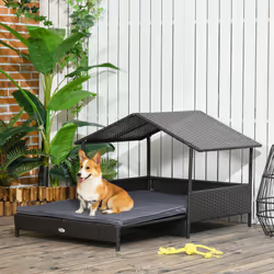 PawHut Extendable Rattan Dog House w/ Water-Resistant Roof - Grey