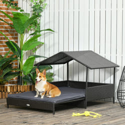 PawHut Extendable Rattan Dog House w/ Water-Resistant Roof - Grey