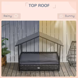PawHut Extendable Rattan Dog House w/ Water-Resistant Roof - Grey - Additional view 4