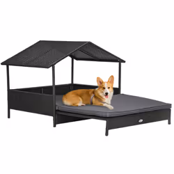 PawHut Extendable Rattan Dog House w/ Water-Resistant Roof - Grey - Additional view 8