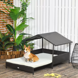 PawHut Extendable Rattan Dog House w/ Water-Resistant Roof - Cream