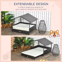 PawHut Extendable Rattan Dog House w/ Water-Resistant Roof - Cream