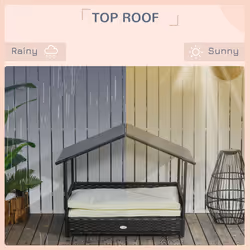 PawHut Extendable Rattan Dog House w/ Water-Resistant Roof - Cream - Additional view 4