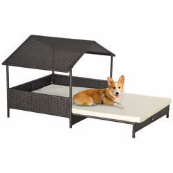 PawHut Extendable Rattan Dog House w/ Water-Resistant Roof - Cream - Additional view 8