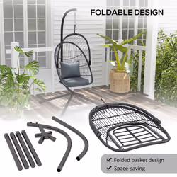 Outsunny PE Hanging Swing Chair w/ Cushion, Patio Hanging Chair, Grey