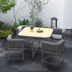 Outsunny 4 Seater Rattan Dining Set with Cushions, Grey