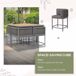 Outsunny 4 Seater Rattan Dining Set with Cushions, Grey