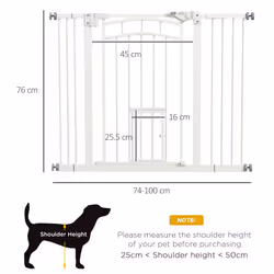 PawHut Pressure Fit Safety Gate, Dog Gate w/ Small Cat Door, 74-100cm Openings - Additional view 7