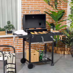 Charcoal BBQ Grill Smoker Trolley with Shelves, Bottle Opener and Wheels
