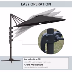 Outsunny 3(m) LED Cantilever Parasol Outdoor with Base Solar Lights Dark Grey