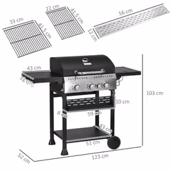 Outsunny 3+1 Burner Propane Gas Barbecue Grill with Thermometer, Bottle Opener - Additional view 6