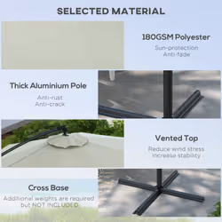 Outsunny 3(m) Cantilever Parasol with Cross Base, Crank Handle, Tilt, Cream