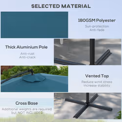 Outsunny 3(m) Cantilever Parasol with Cross Base, Crank Handle, Tilt, Blue