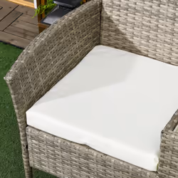 Outsunny Rattan Garden Bench w/ Glass Tea Table, Wicker Chair w/ Cushions, Grey