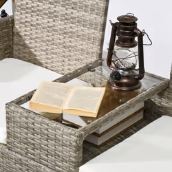 Outsunny Rattan Garden Bench w/ Glass Tea Table, Wicker Chair w/ Cushions, Grey - Additional view 4