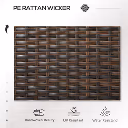 Outsunny Rattan Garden Bench w/ Glass Tea Table, Wicker Chair w/ Cushions, Brown