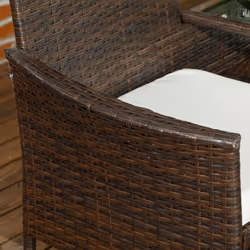 Outsunny Rattan Garden Bench w/ Glass Tea Table, Wicker Chair w/ Cushions, Brown - Additional view 7