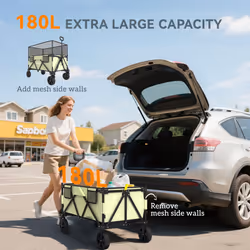 Outsunny 180L Folding Garden Trolley Wagon Cart w/ Extendable Side Walls, Green