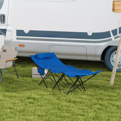 Outsunny Foldable Sun Lounger w/ Side Pocket, Oxford Headrest Sun Lounger, Blue