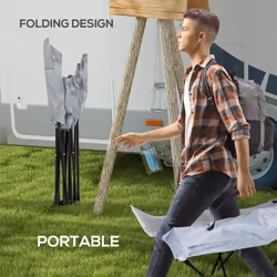 Outsunny Foldable Sun Lounger w/ Side Pocket, Oxford Headrest Sun Lounger, Grey