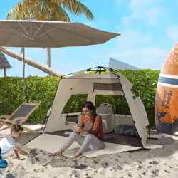 Outsunny Pop Up Beach Tent for 2-3 Person with Carry Bag, UPF15+, Khaki