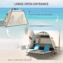 Outsunny Pop Up Beach Tent for 2-3 Person with Carry Bag, UPF15+, Khaki