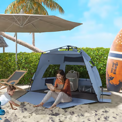 Outsunny Pop Up Beach Tent for 2-3 Person with Carry Bag, UPF15+, Light Blue