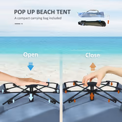 Outsunny Pop Up Beach Tent for 2-3 Person with Carry Bag, UPF15+, Light Blue