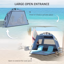 Outsunny Pop Up Beach Tent for 2-3 Person with Carry Bag, UPF15+, Light Blue