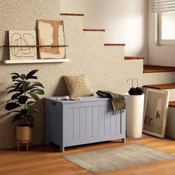 HOMCOM Storage Chest with 2 Safety Hinges, Storage Bench for Living Room