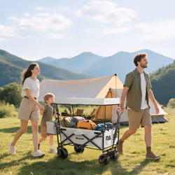 Outsunny Outdoor Push Pull Wagon Stroller Cart w/ Canopy Top Grey