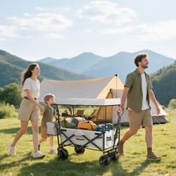 Outsunny Outdoor Push Pull Wagon Stroller Cart w/ Canopy Top Grey