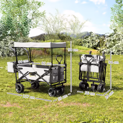 Outsunny Outdoor Push Pull Wagon Stroller Cart w/ Canopy Top Grey