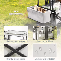Outsunny Outdoor Push Pull Wagon Stroller Cart w/ Canopy Top Grey - Additional view 6