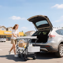 Outsunny Outdoor Push Pull Wagon Stroller Cart w/ Canopy Top Grey - Additional view 7