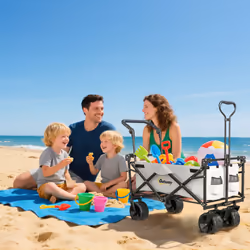 Outsunny Outdoor Push Pull Wagon Stroller Cart w/ Canopy Top Grey - Additional view 8