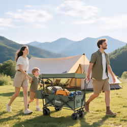 Outsunny Outdoor Push Pull Wagon Stroller Cart w/ Canopy Top Green