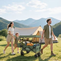 Outsunny Outdoor Push Pull Wagon Stroller Cart w/ Canopy Top Green