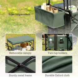 Outsunny Outdoor Push Pull Wagon Stroller Cart w/ Canopy Top Green - Additional view 5