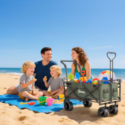 Outsunny Outdoor Push Pull Wagon Stroller Cart w/ Canopy Top Green - Additional view 7