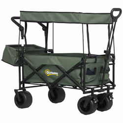 Outsunny Outdoor Push Pull Wagon Stroller Cart w/ Canopy Top Green - Additional view 8