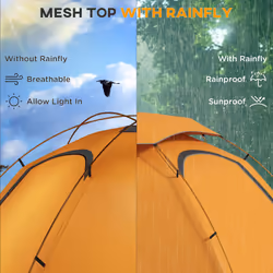 Outsunny Camping Tent Dome Tent with Removable Rainfly for 1-2 Man, Orange