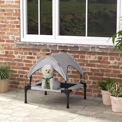 PawHut Cooling Raised Dog Bed w/ Breathable Mesh, for S, M Dogs - Light Grey
