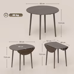 HOMCOM Foldable Dining Table, Round Drop Leaf Table, Wood Legs, Grey