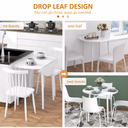 HOMCOM Foldable Dining Table, Round Drop Leaf Table, Wood Legs, White