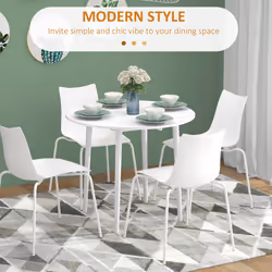 HOMCOM Foldable Dining Table, Round Drop Leaf Table, Wood Legs, White