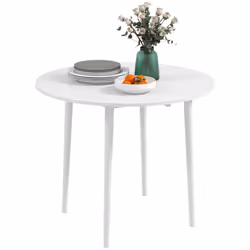 HOMCOM Foldable Dining Table, Round Drop Leaf Table, Wood Legs, White - Additional view 8